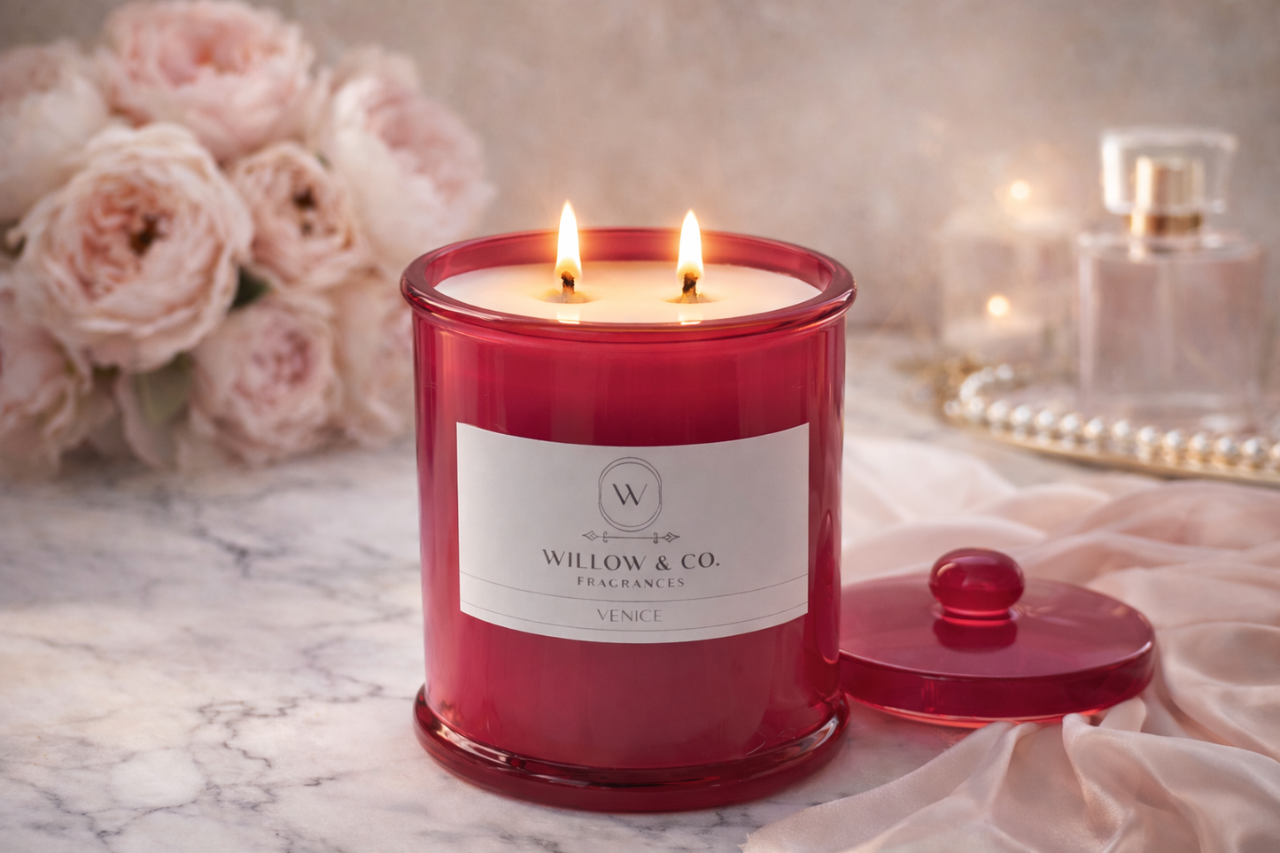 Luxury double wick red jar candle