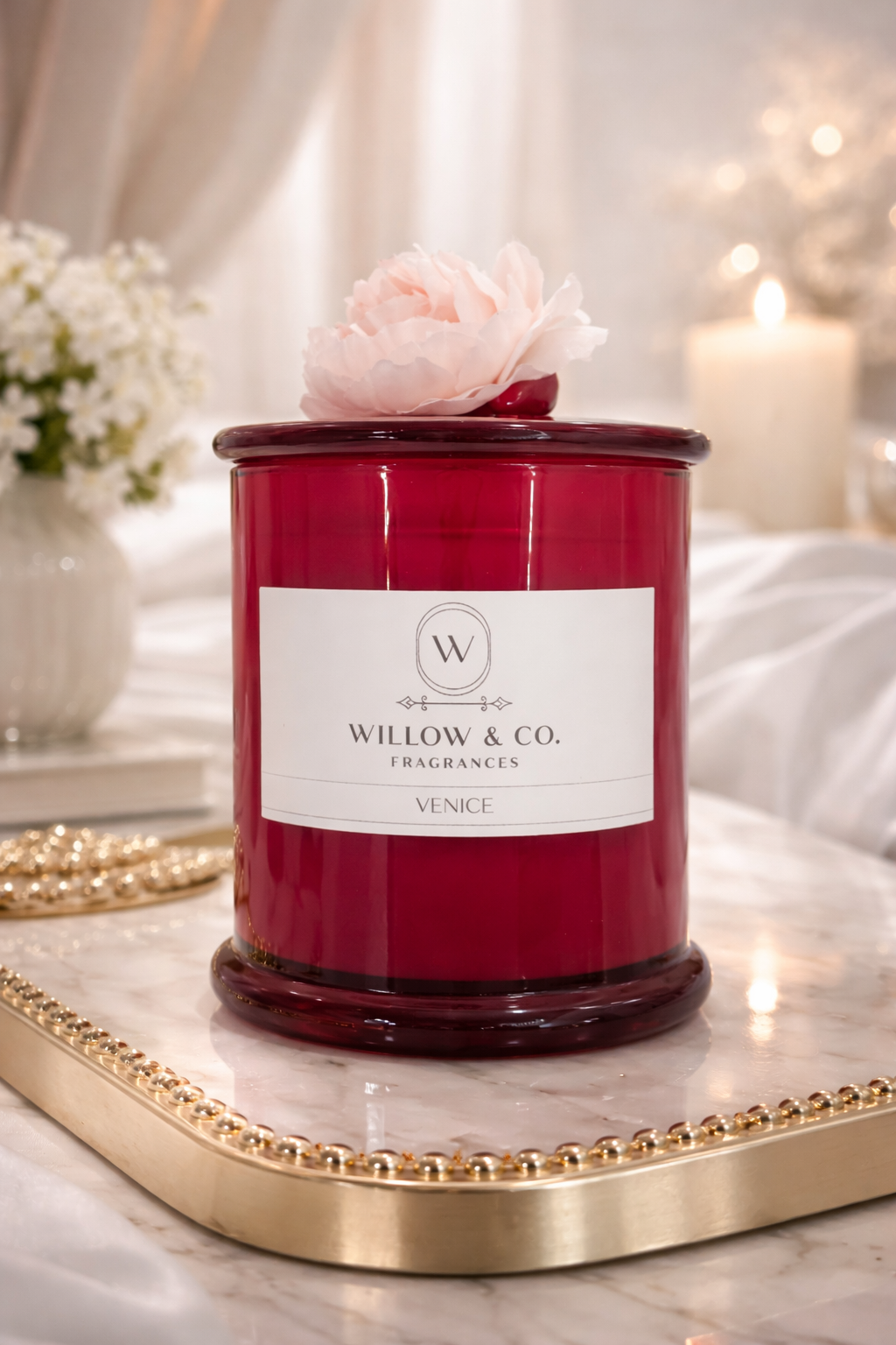 Luxury double wick red jar candle