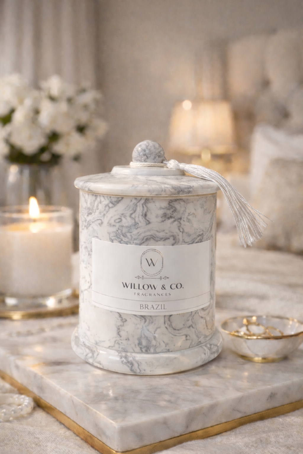 Luxury double wick candle marble finish jars