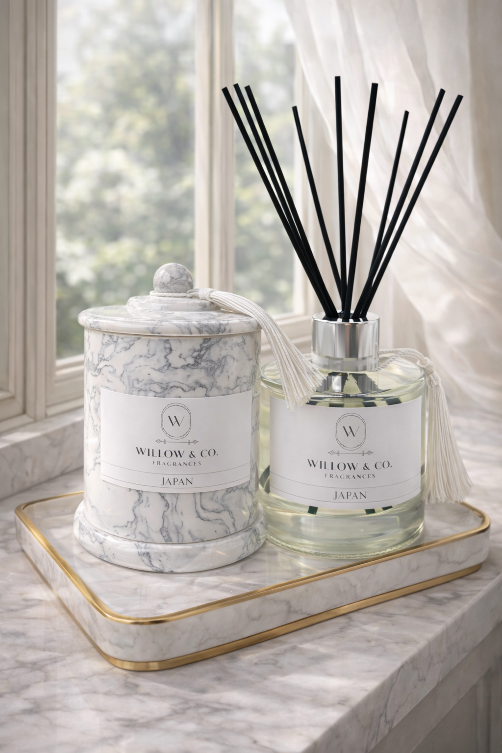 Luxury double wick candle marble finish jars