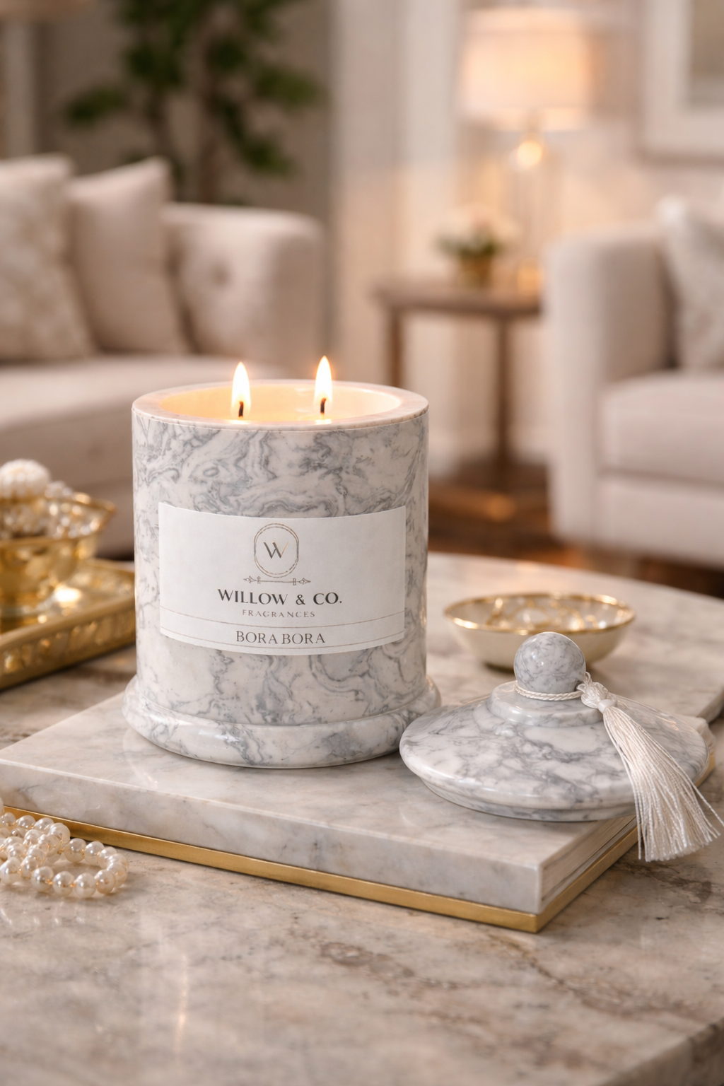 Luxury double wick candle marble finish jars